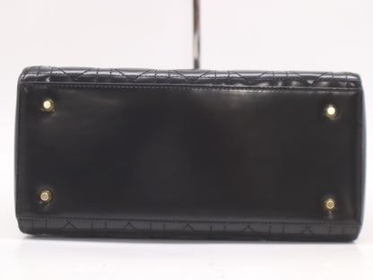 Dior Patent Leather Lady Dior Medium Leather Black Handbag