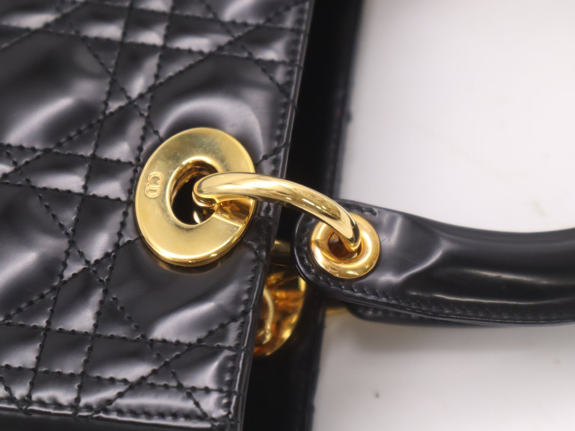 Dior Patent Leather Lady Dior Medium Leather Black Handbag