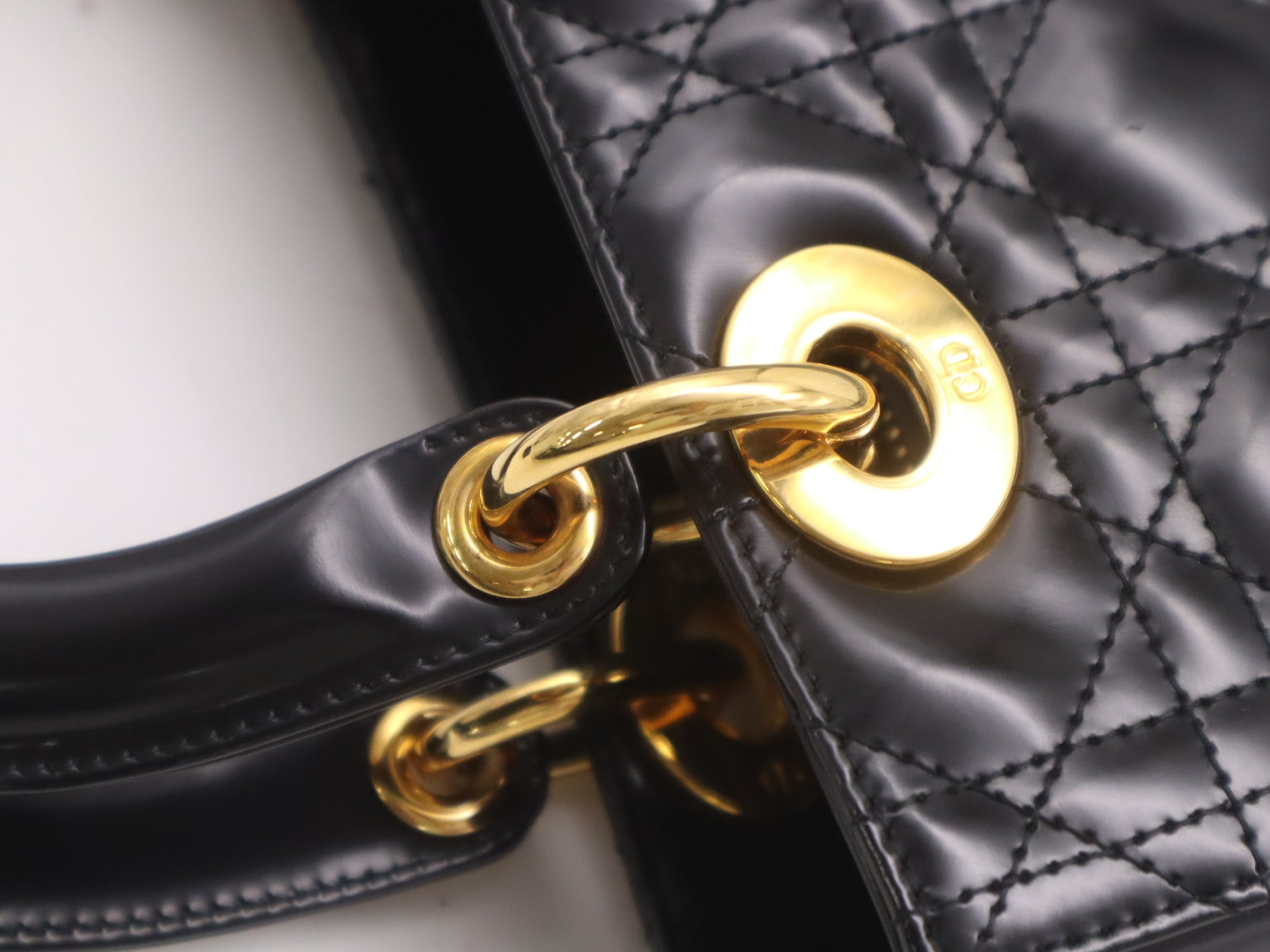 Dior Patent Leather Lady Dior Medium Leather Black Handbag