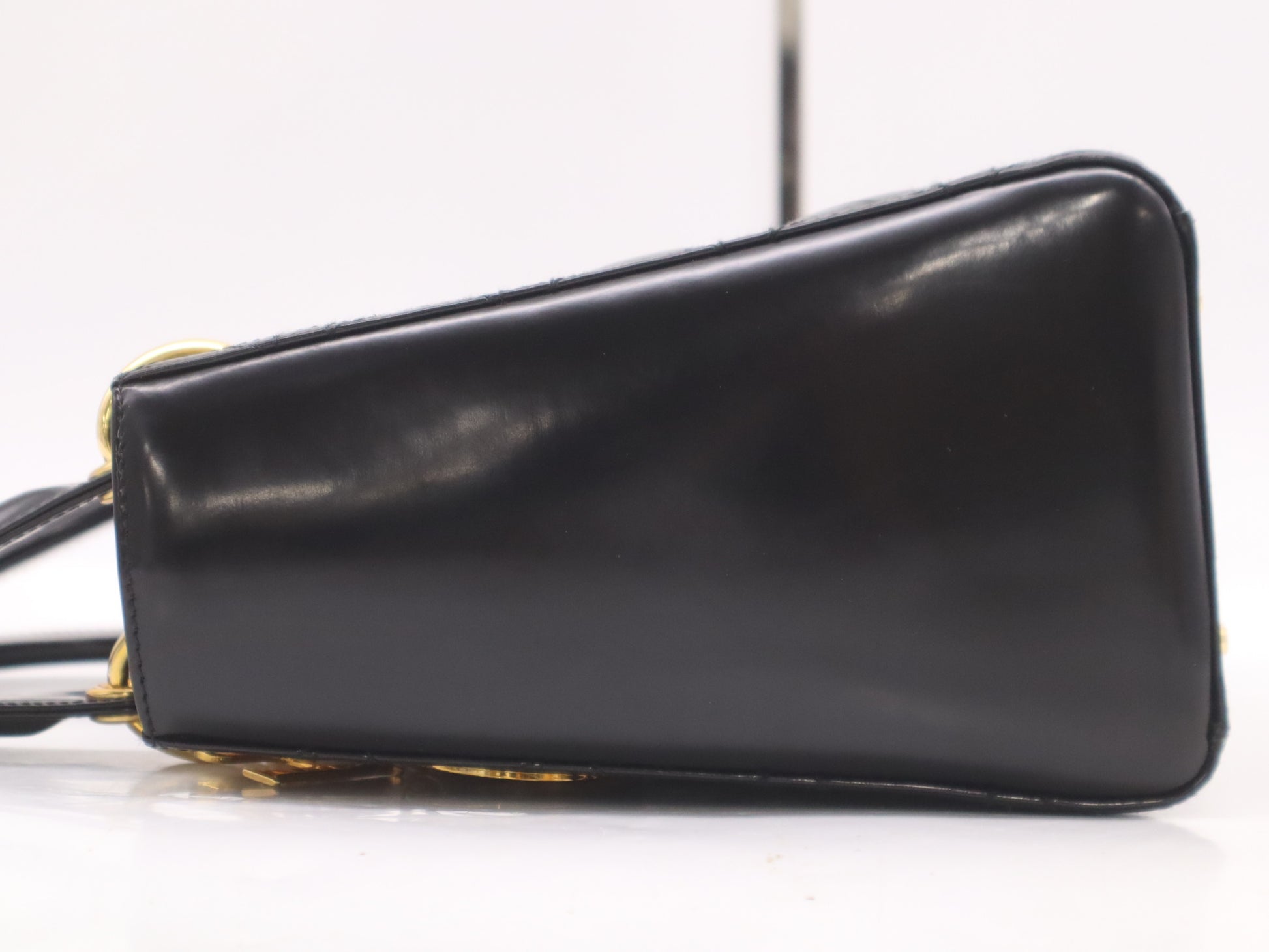 Dior Patent Leather Lady Dior Medium Leather Black Handbag