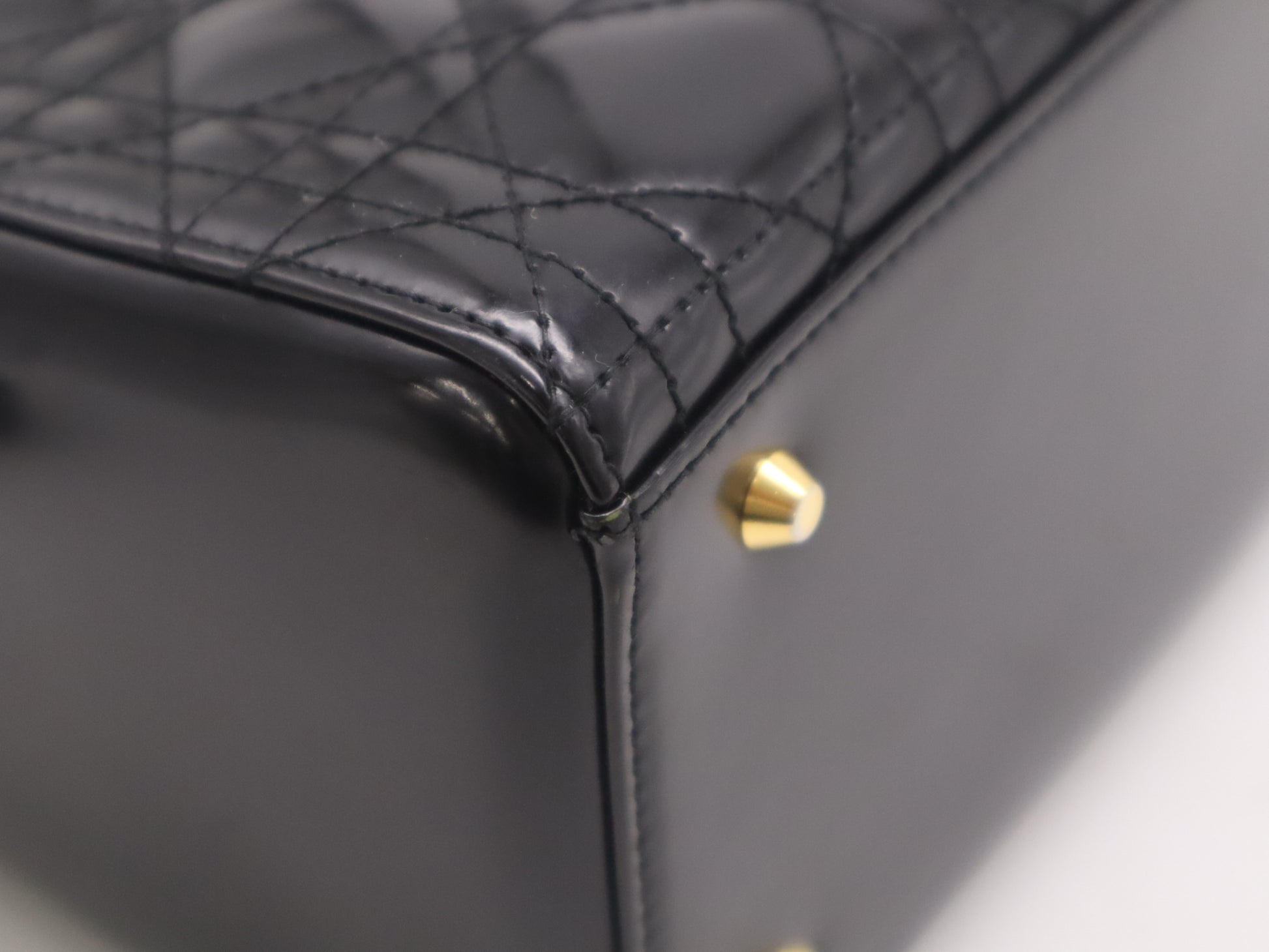 Dior Patent Leather Lady Dior Medium Leather Black Handbag