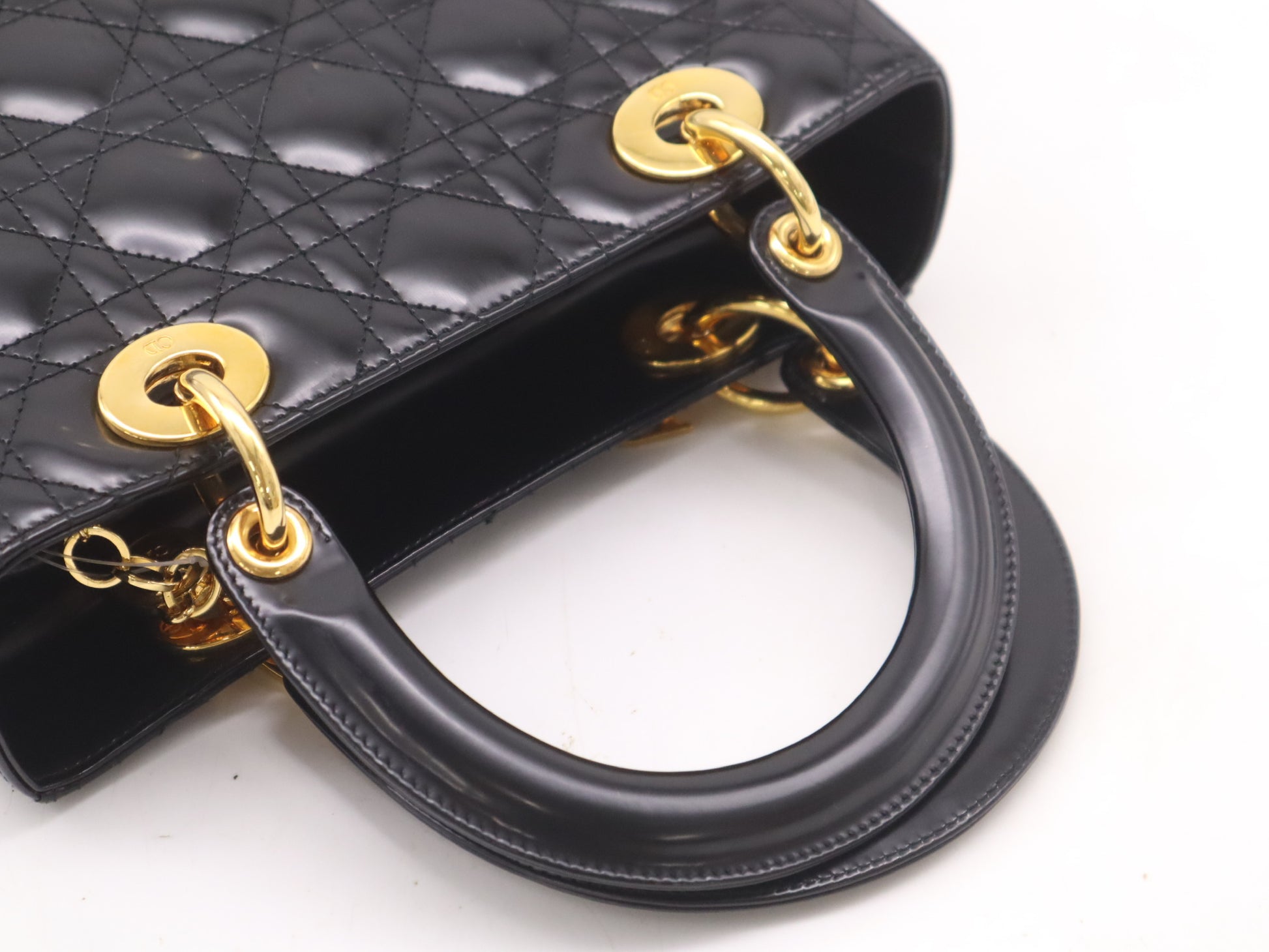 Dior Patent Leather Lady Dior Medium Leather Black Handbag