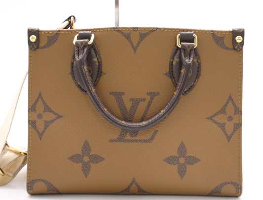 LOUIS VUITTON M46373 Monogram Reverse Canvas On-the-Go PM RFID Verified Tote Bag 
