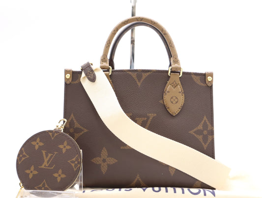 LOUIS VUITTON M46373 Monogram Reverse Canvas On-the-Go PM RFID Verified Tote Bag 