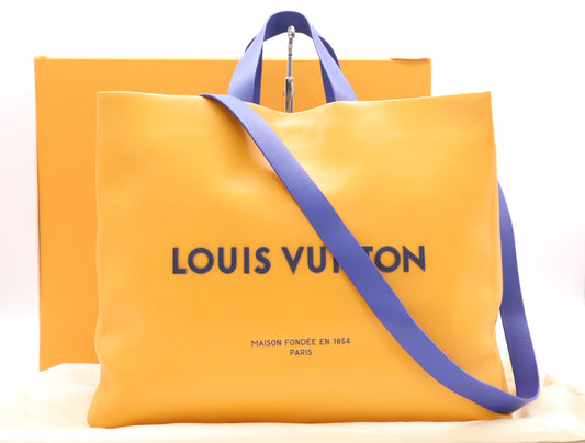 LOUIS VUITTON M24457 Leather Shopper Tote MM with Shoulder Strap, Box, and Dust Bag