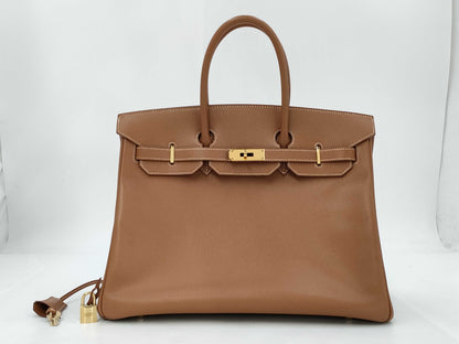 HERMES Birkin 35 Handbag, H Stamp, 2005, Gold Hardware, Brown, Cloche, Cadena, and Two Keys