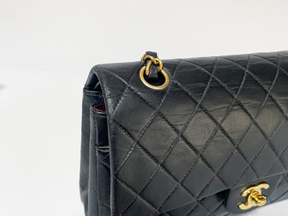 CHANEL Double Flap Matelasse Black Lambskin Shoulder Bag with Seal, No. 7