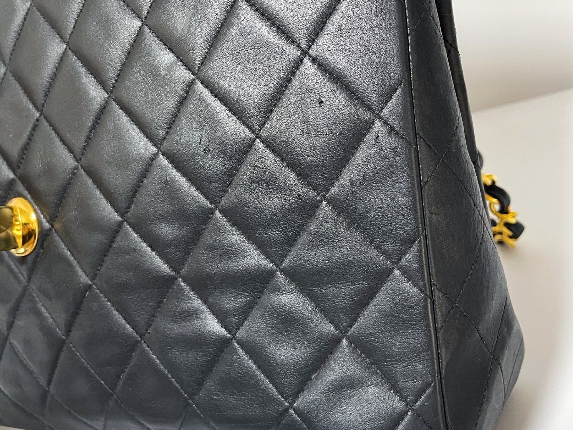 CHANEL Deca Matelasse Black Lambskin Shoulder Bag with Seal