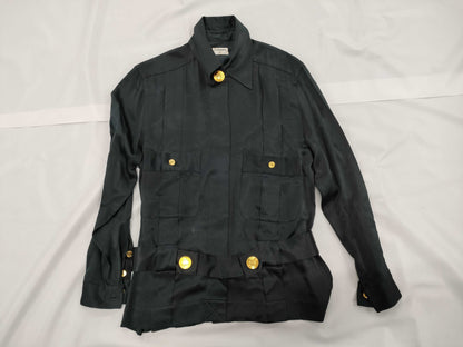 CHANEL Silk Shirt, Black, with Belt, Size M-L