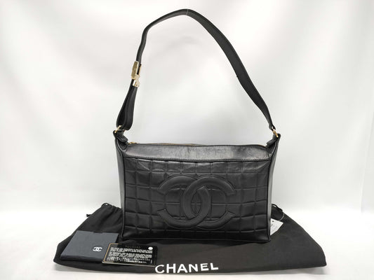 CHANEL Chocobar Bag, Chanel Chocobar Shoulder Bag, Lambskin, Black, 7094483, Bag, Bag, Shoulder Bag