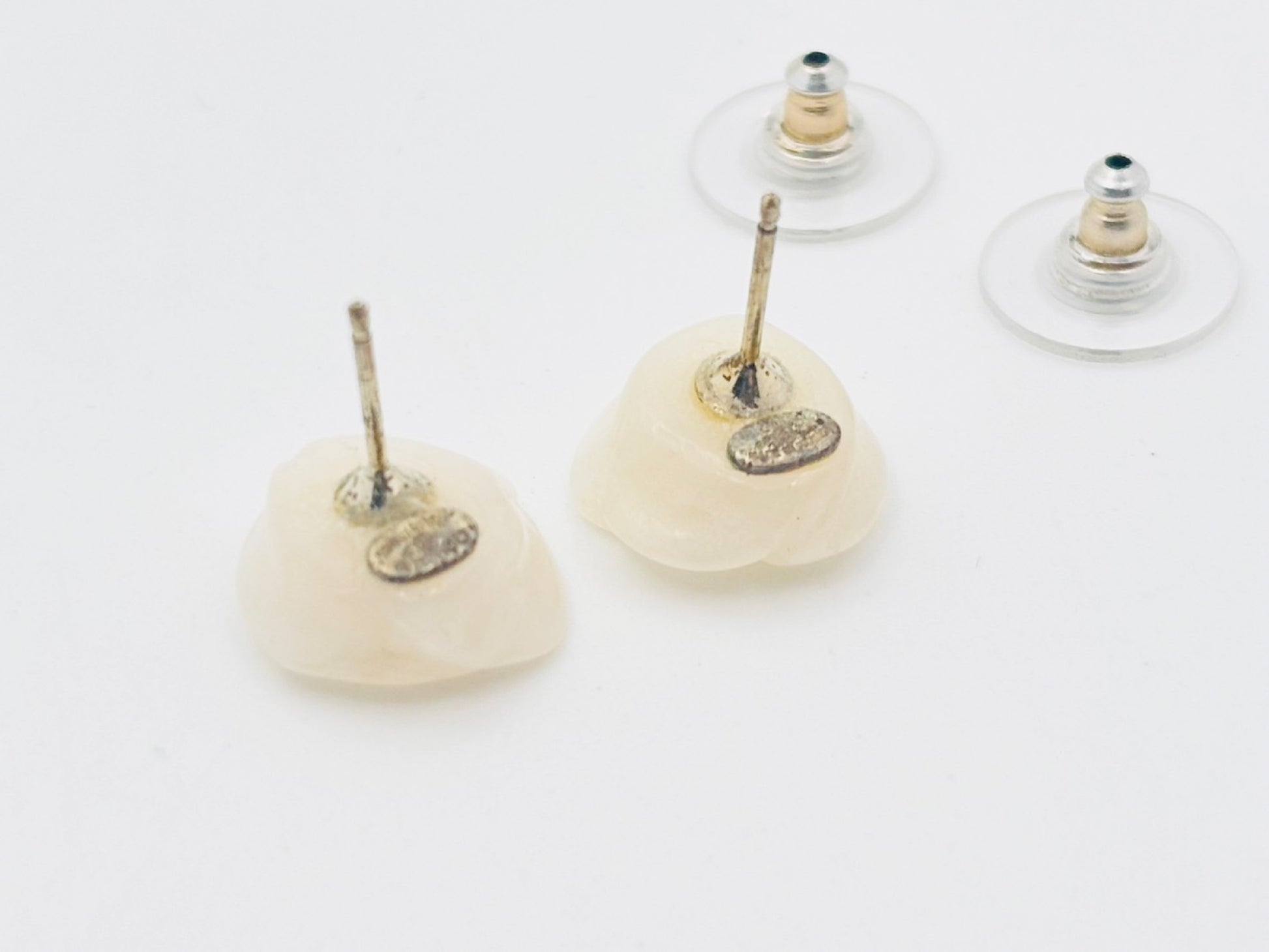 CHANEL Coco Mark Camellia Earrings 02P Resin Plastic White Earrings
