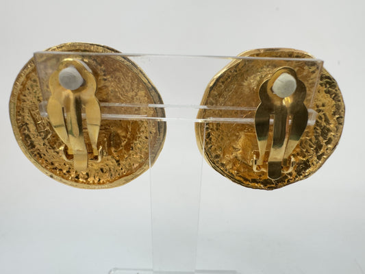 CHANEL Coco Mark Vintage Gold Earrings with Comments and No Numbers