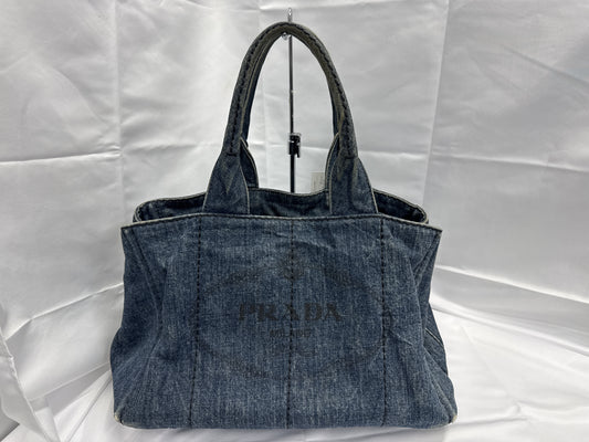 PRADA Prada Canapa Denim Handbag Tote Bag Triangle Plate Handbag