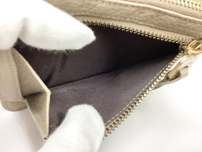 BALLY Coin Case, Beige Grained Leather with Gold Hardware