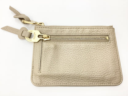 BALLY Coin Case, Beige Grained Leather with Gold Hardware