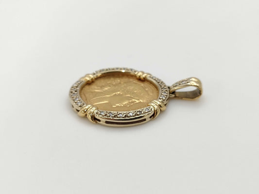 1910 20 Franc Gold Coin D0.21ct K21.6/750 11.5g Pendant Top 