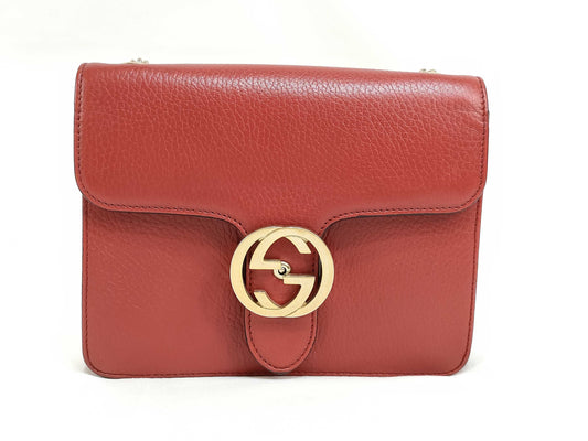 GUCCI GUCCI Interlocking G Leather Chain Shoulder Bag Red 510304 Shoulder Bag