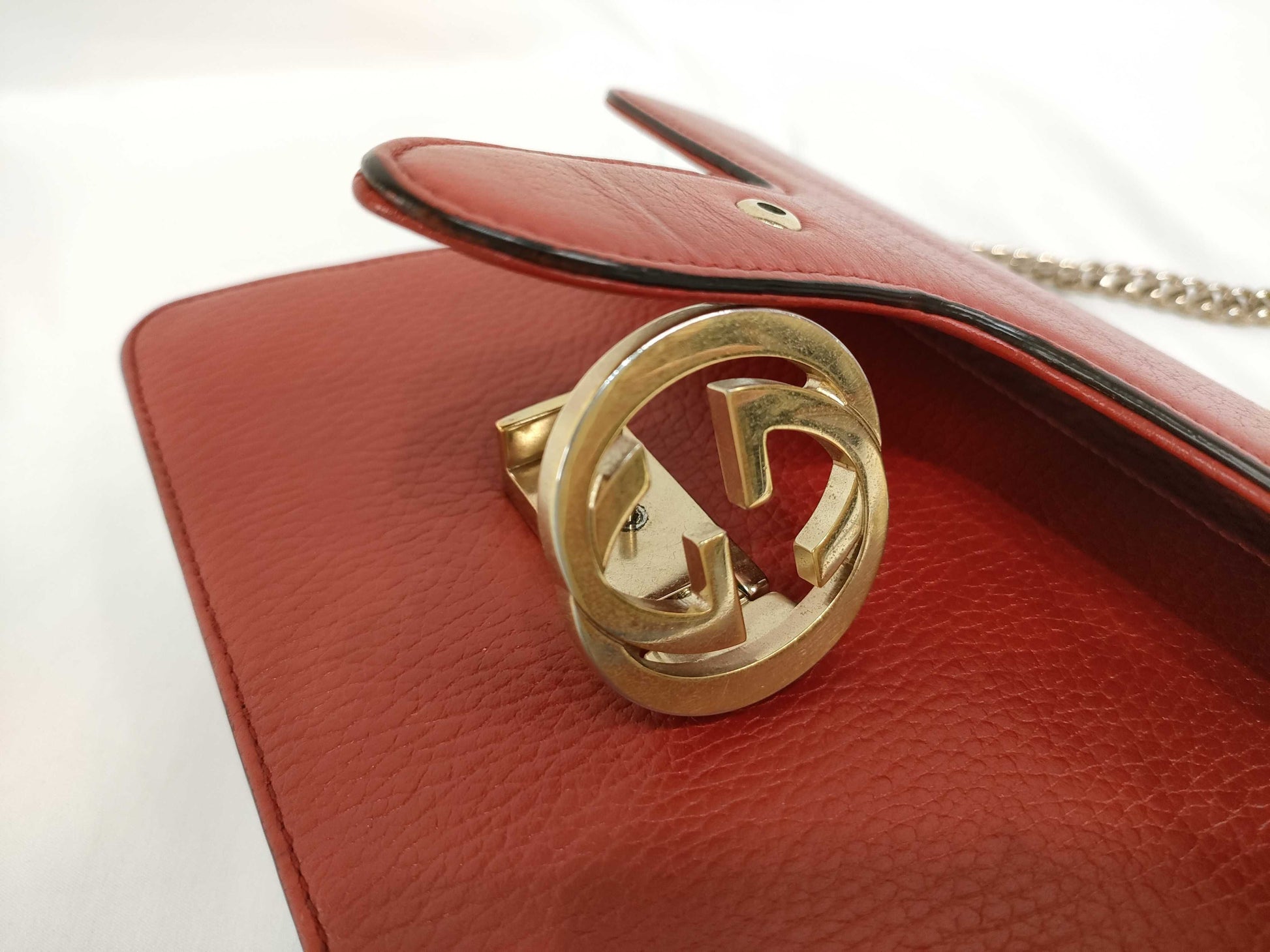 GUCCI GUCCI Interlocking G Leather Chain Shoulder Bag Red 510304 Shoulder Bag