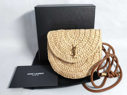 SAINT LAURENT Unused Mini Raffia Shoulder Bag