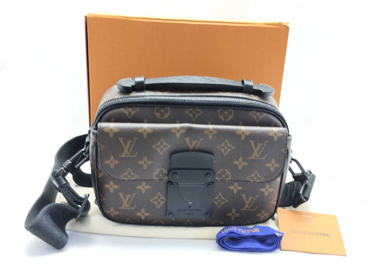 LOUIS VUITTON M45806 Monogram Macassar S-Lock Shoulder Bag, Brown, RFID Enabled