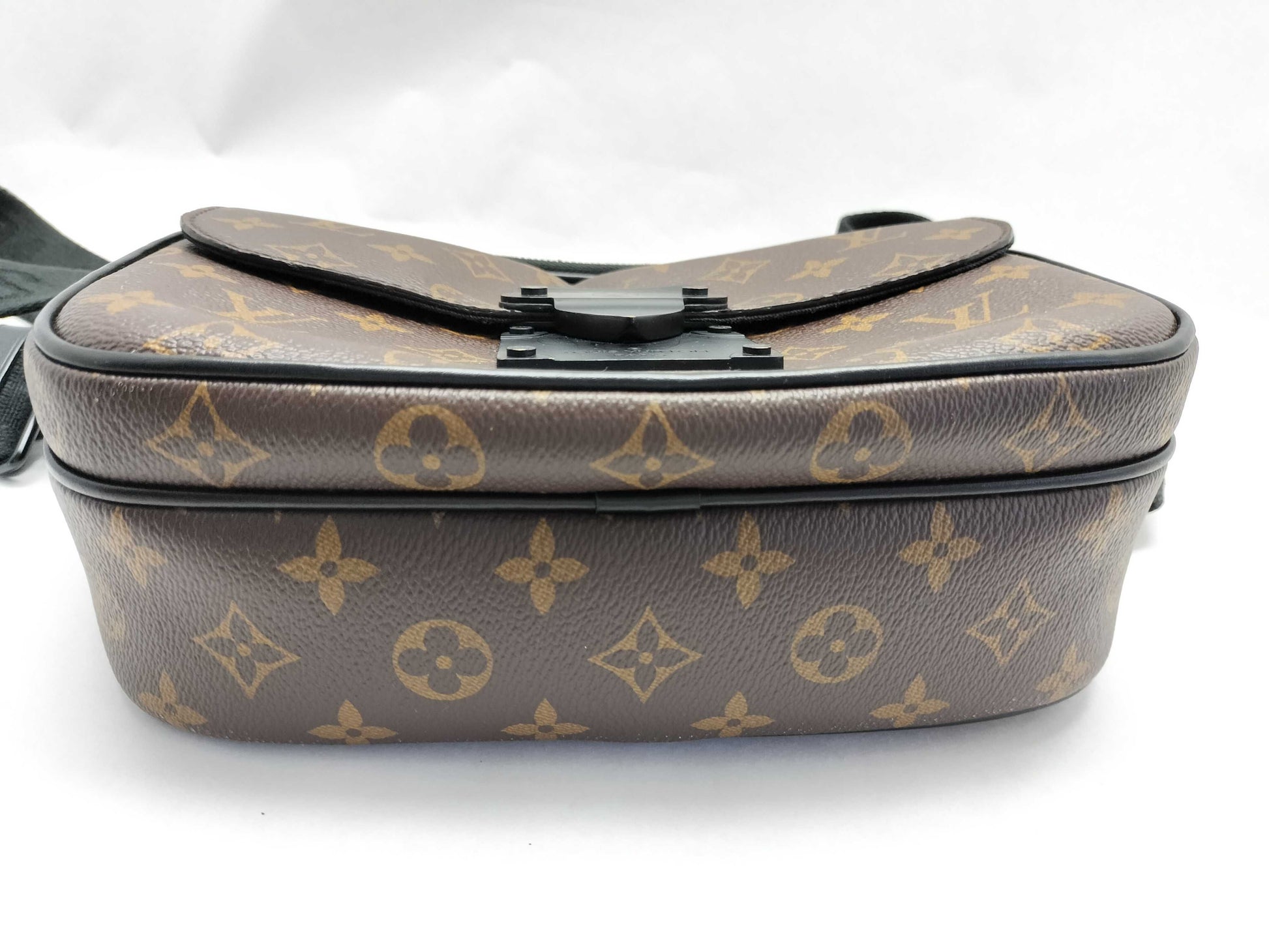 LOUIS VUITTON M45806 Monogram Macassar S-Lock Shoulder Bag, Brown, RFID Enabled