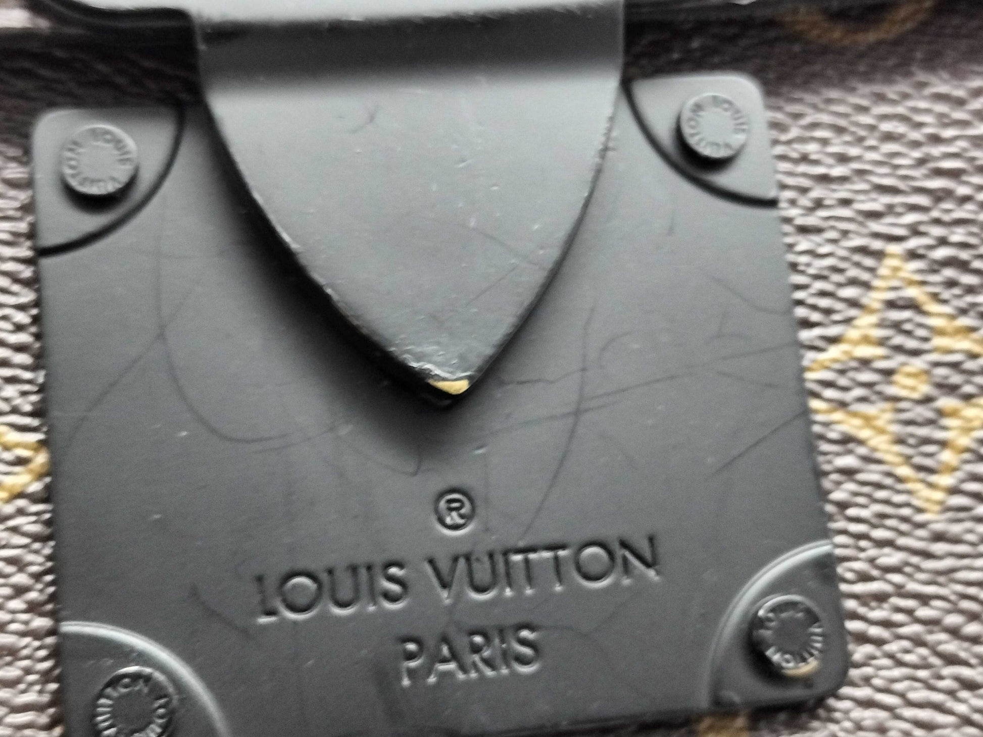 LOUIS VUITTON M45806 Monogram Macassar S-Lock Shoulder Bag, Brown, RFID Enabled