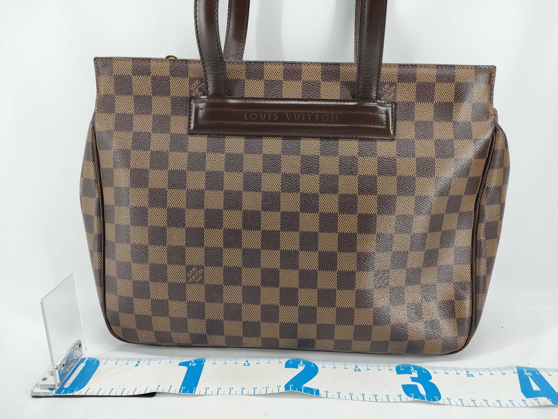 LOUIS VUITTON N51123 Damier Parioli PM Tote Bag, Brown Leather, Damier N51123/AR1002