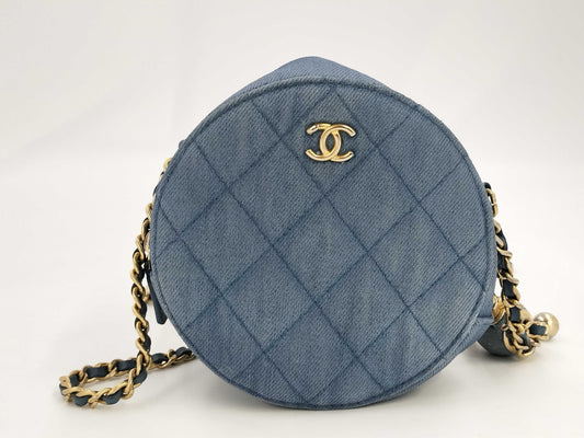 CHANEL Denim Mini Round Shoulder Bag