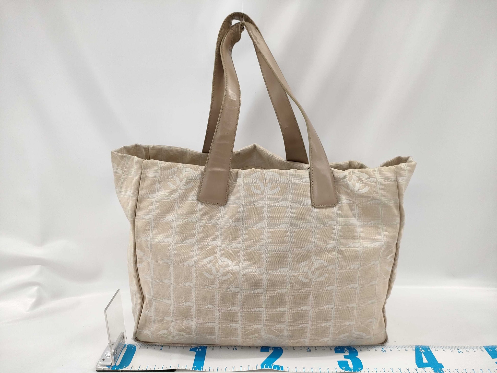 CHANEL New Travel Line Nylon and Leather Tote Bag, Beige with Gold Hardware, 8713604, Handbag