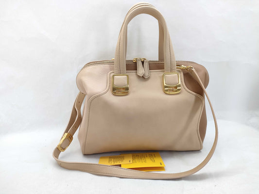 FENDI Chameleon Leather 2-Way Handbag, Beige x Brown, 8BL114