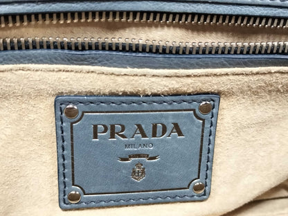 PRADA Prada Mocha Leather Chain Shoulder Bag Blue Shoulder Bag