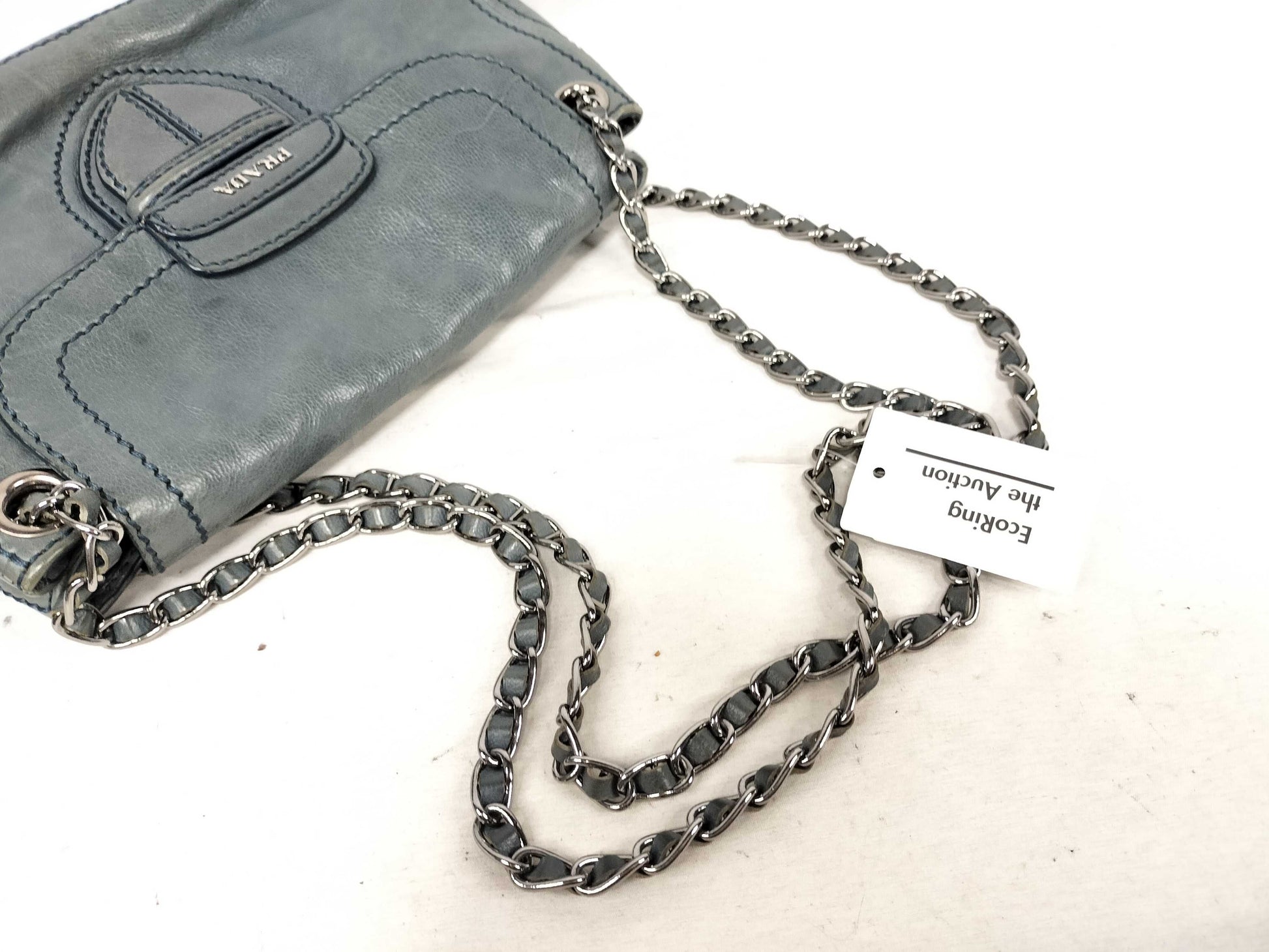 PRADA Prada Mocha Leather Chain Shoulder Bag Blue Shoulder Bag