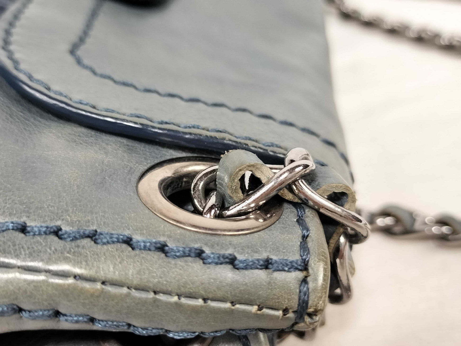 PRADA Prada Mocha Leather Chain Shoulder Bag Blue Shoulder Bag