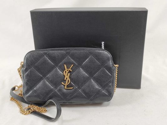 SAINT LAURENT Becky Quilted Leather Chain Shoulder Bag, Black, 608941