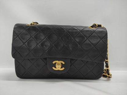 CHANEL Matelasse Double Flap Double Chain Lambskin Shoulder Bag with Gold Hardware and Serial Seal