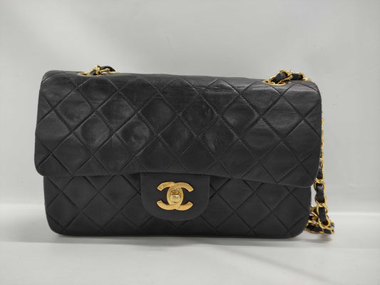 CHANEL Matelasse Double Flap Double Chain Lambskin Shoulder Bag with Gold Hardware and Serial Seal