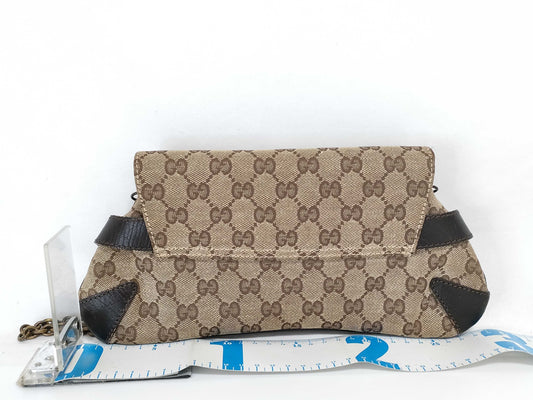 GUCCI GG Canvas Shoulder Bag with Horsebit Hardware and GG Pattern