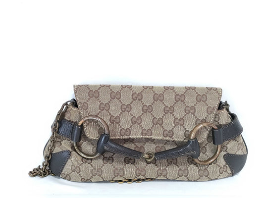GUCCI GG Canvas Shoulder Bag with Horsebit Hardware and GG Pattern