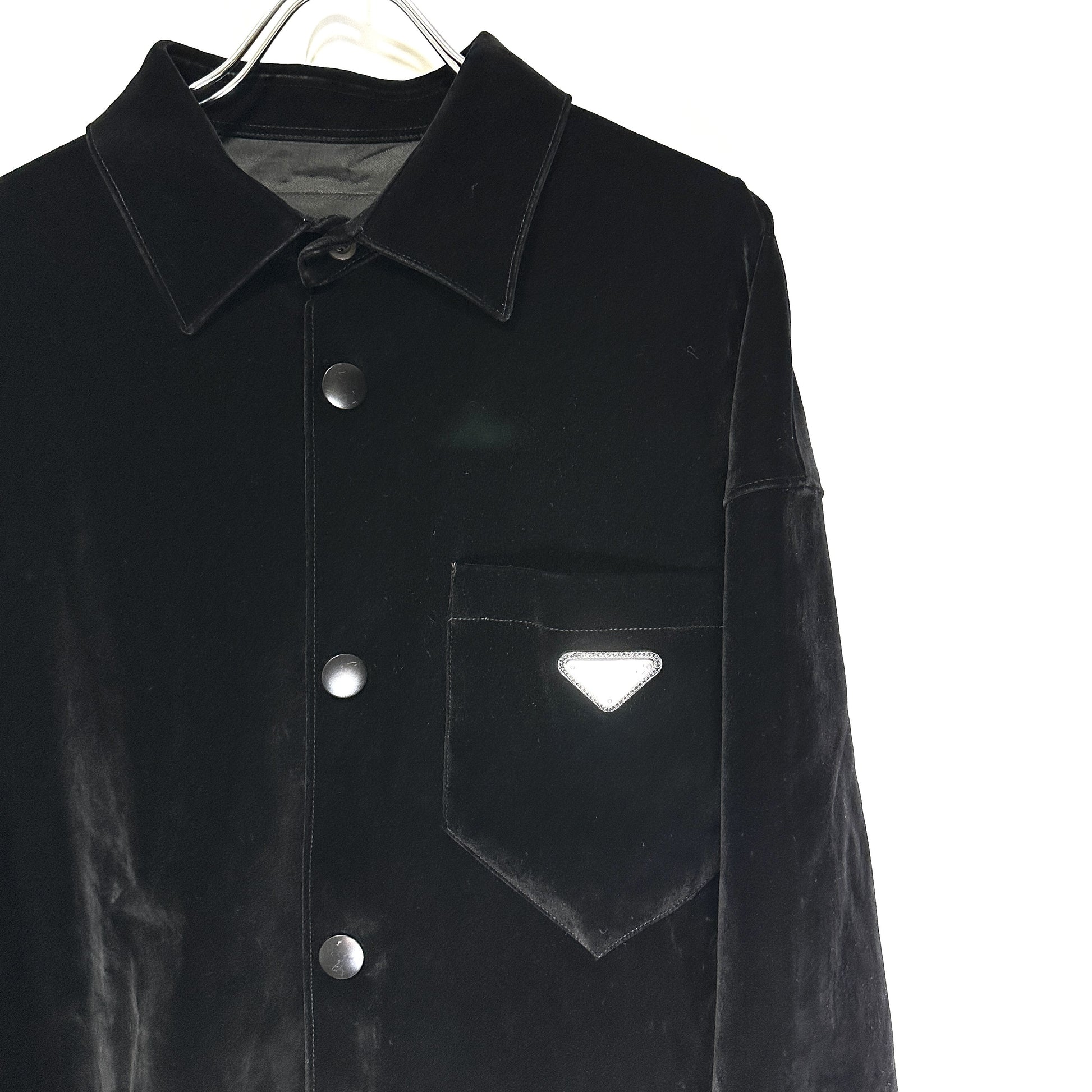 PRADA Triangle Logo Jacket 2023 Velvet Suede Velour Zip-Up Blouson Size L