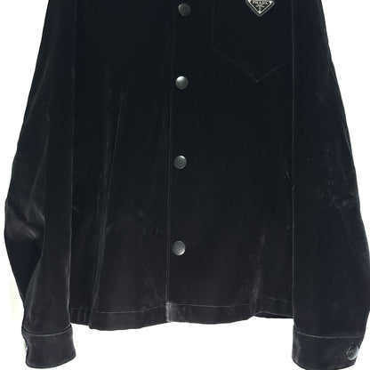 PRADA Triangle Logo Jacket 2023 Velvet Suede Velour Zip-Up Blouson Size L