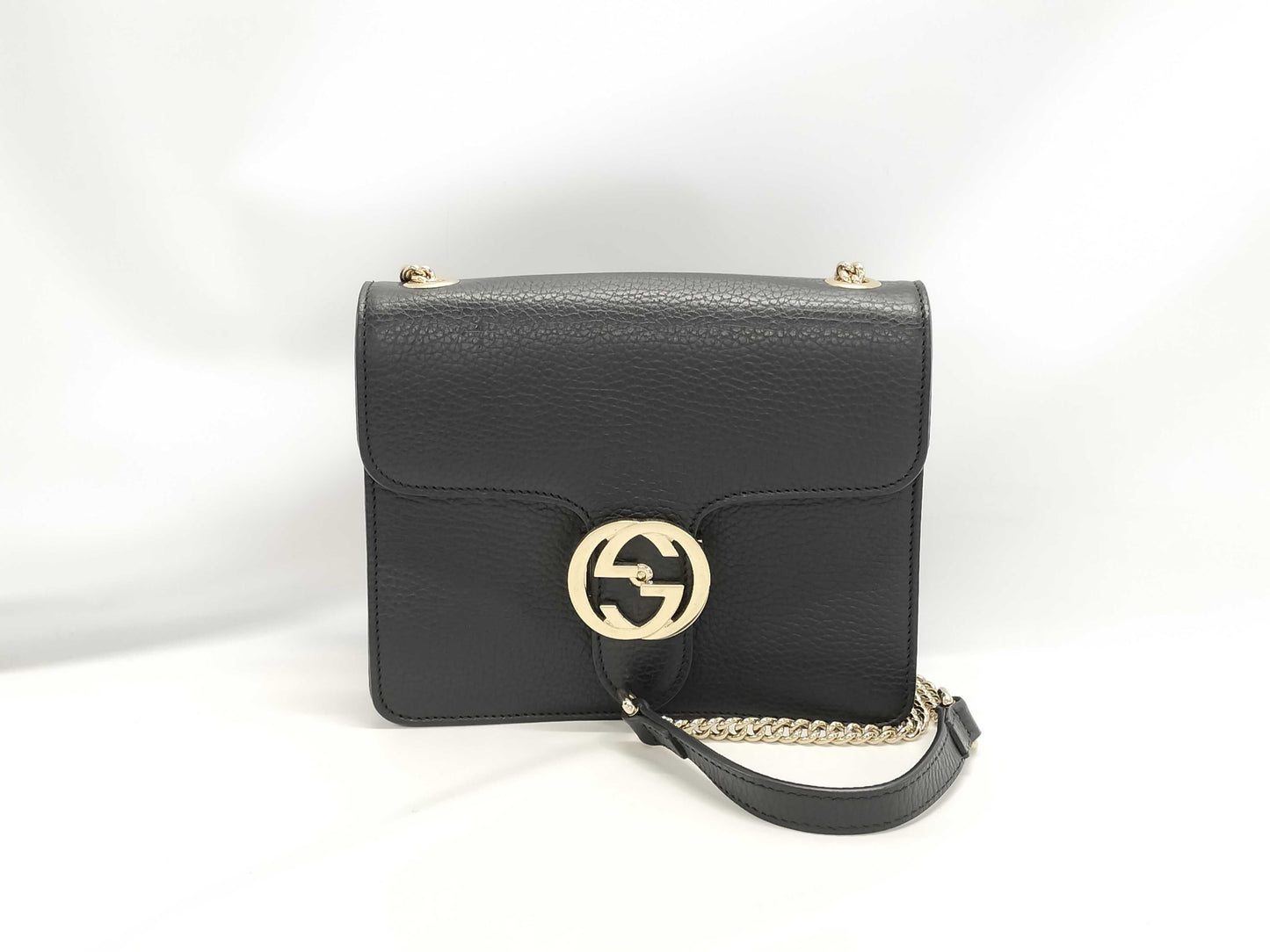 GUCCI GUCCI Chain Shoulder Bag Interlocking G 510304 Black with Gold Hardware and Leather 525040 Shoulder Bag