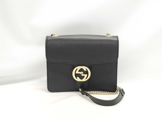 GUCCI GUCCI Chain Shoulder Bag Interlocking G 510304 Black with Gold Hardware and Leather 525040 Shoulder Bag