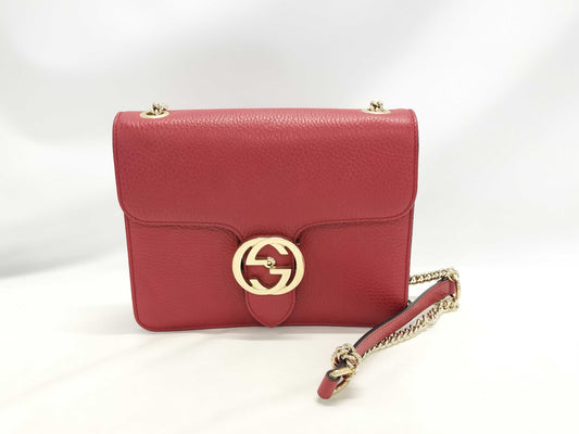GUCCI GUCCI Chain Shoulder Bag Interlocking G 510304 Red Gold Hardware Leather 568024 Shoulder Bag