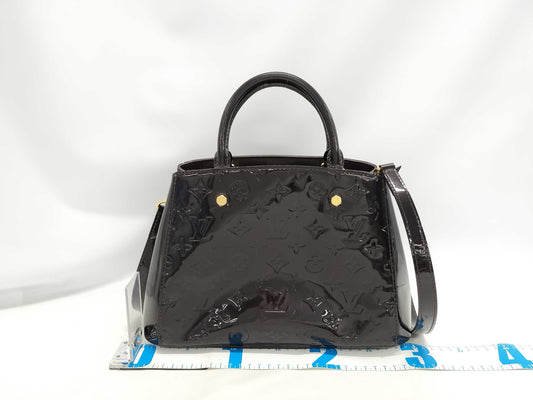 LOUIS VUITTON Montaigne BB 2-way handbag M50403 Amaranth gold hardware, enamel calfskin, CA0145 shoulder bag