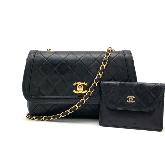 CHANEL Matelasse Turnlock Coco Mark Lambskin Chain Shoulder Bag with Pouch