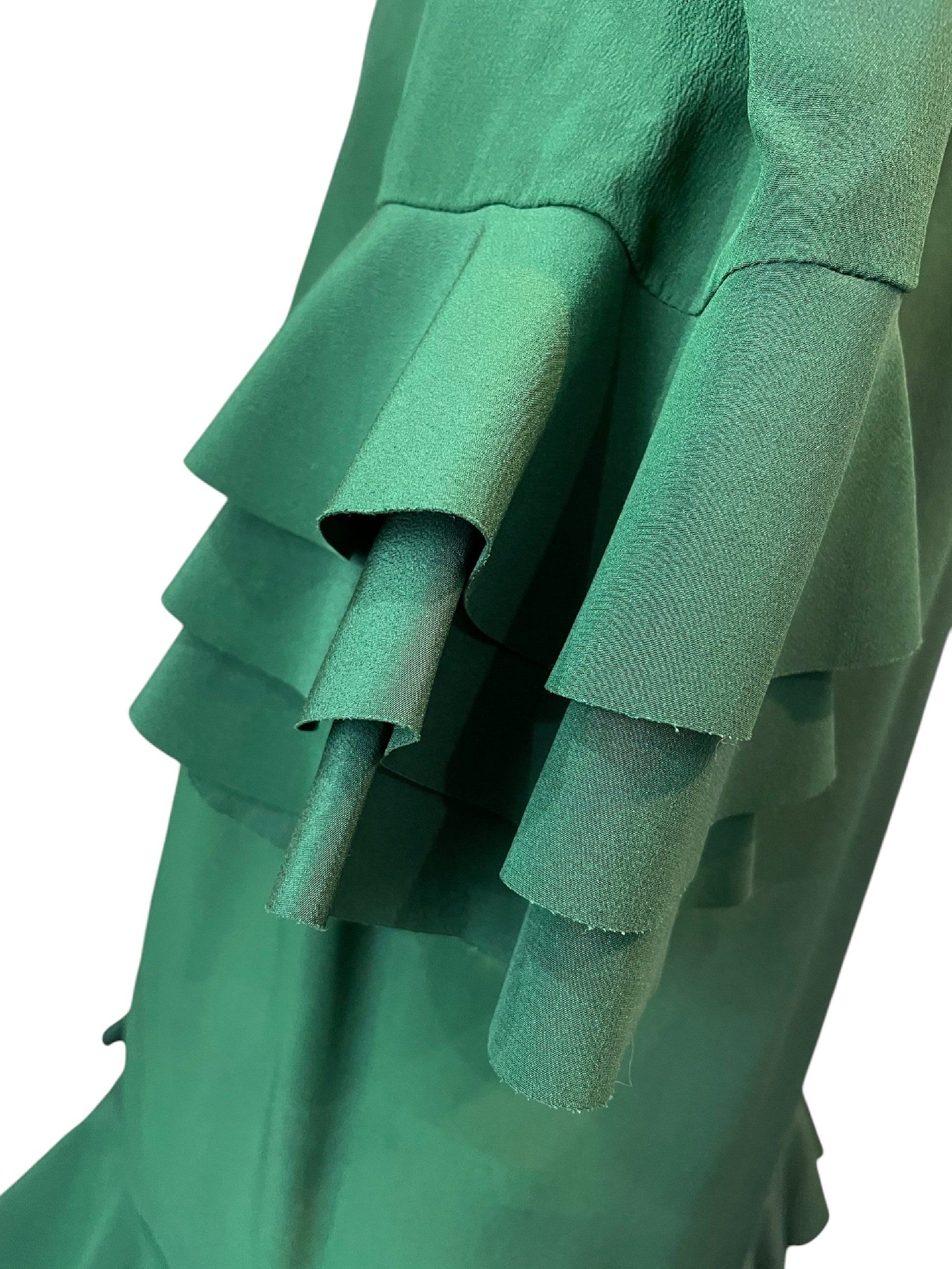 FENDI FENDI Silk Dress with Ruffles, Green, Made in Italy, Size 38