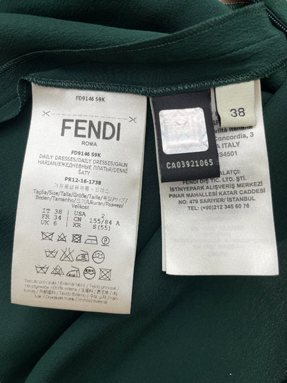 FENDI FENDI Silk Dress with Ruffles, Green, Made in Italy, Size 38