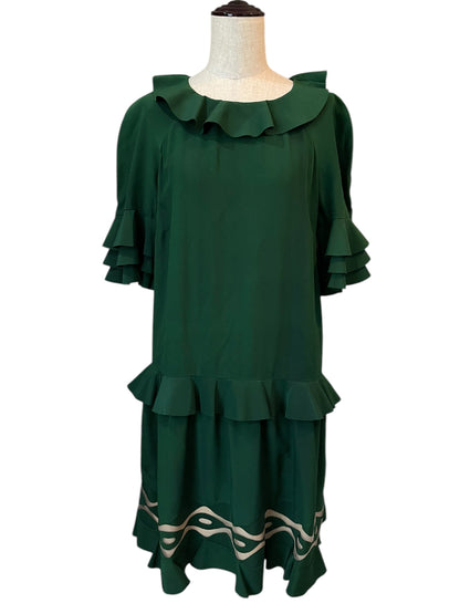 FENDI FENDI Silk Dress with Ruffles, Green, Made in Italy, Size 38