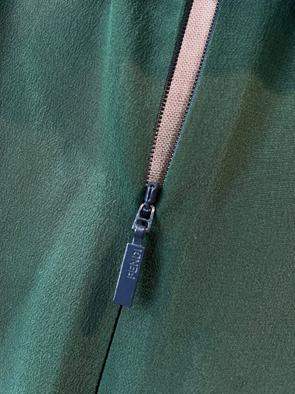 FENDI FENDI Silk Dress with Ruffles, Green, Made in Italy, Size 38