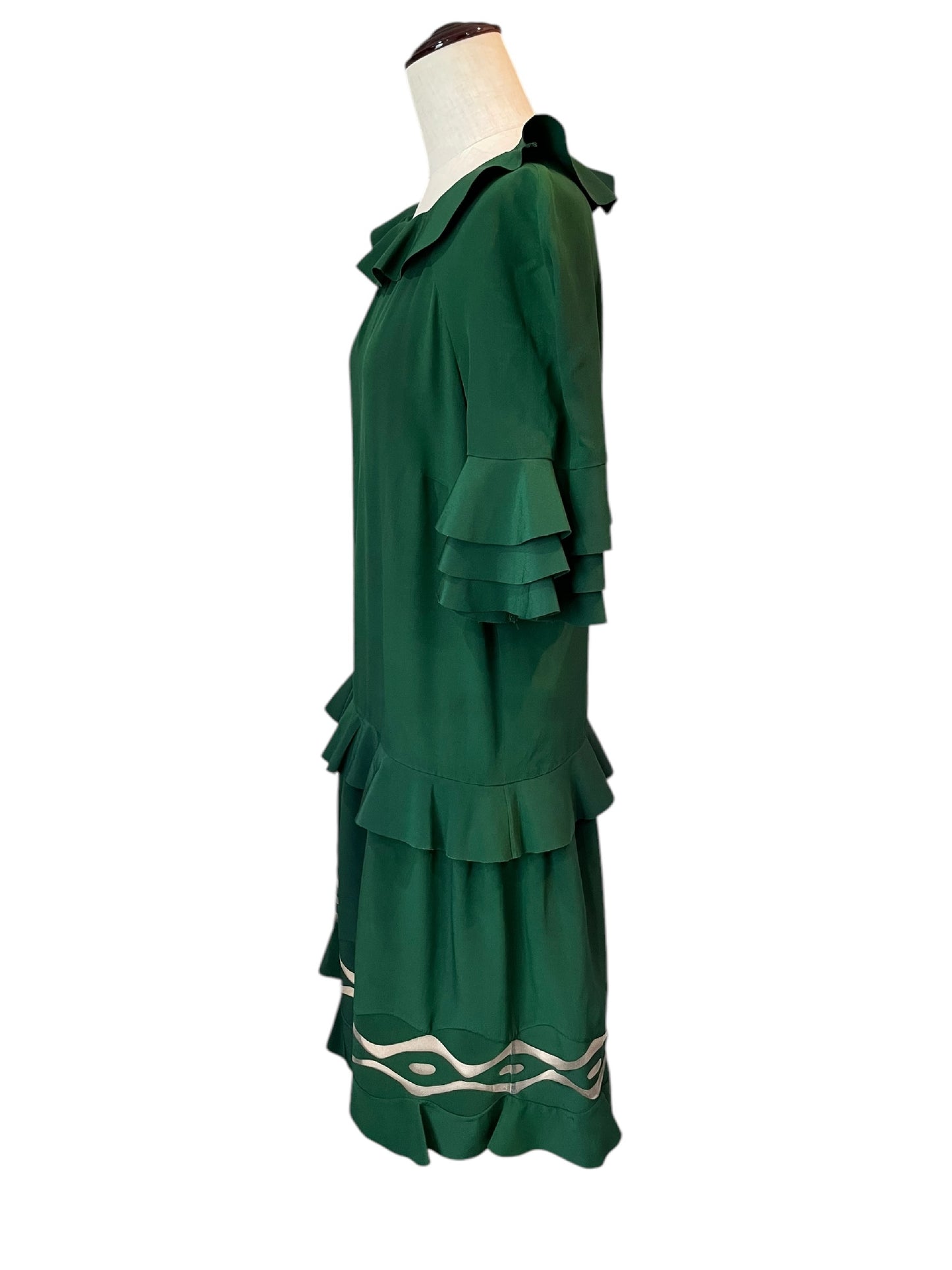 FENDI FENDI Silk Dress with Ruffles, Green, Made in Italy, Size 38